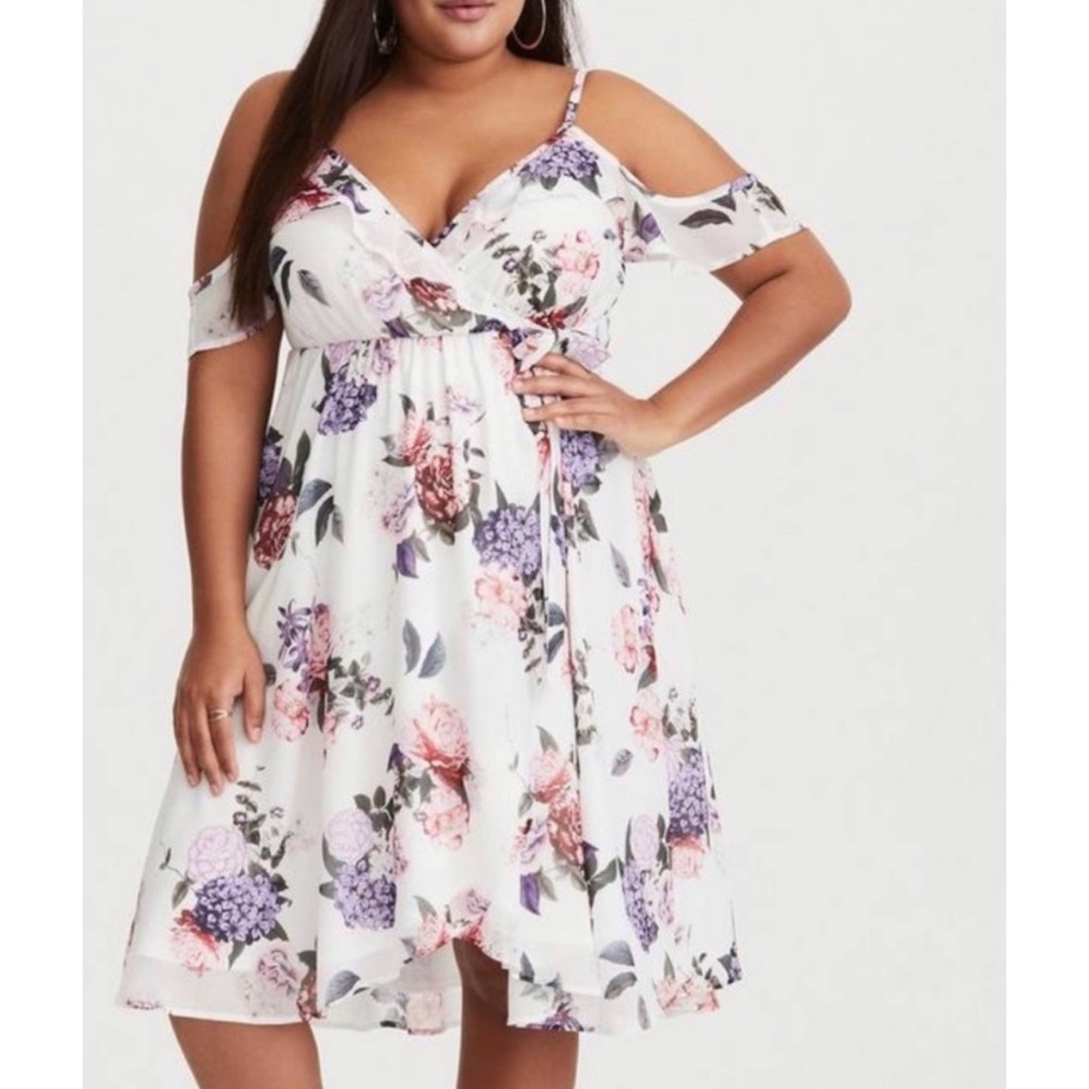 White Floral Cold-Shoulder A-Line Dress